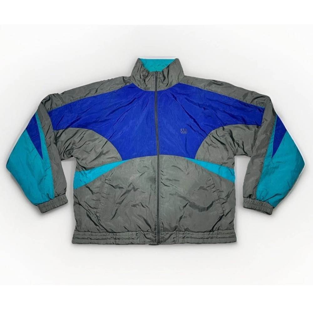 Vtg USA Olympics Windbreaker Zip Lightweight Jacket Logo Sport Adult Large